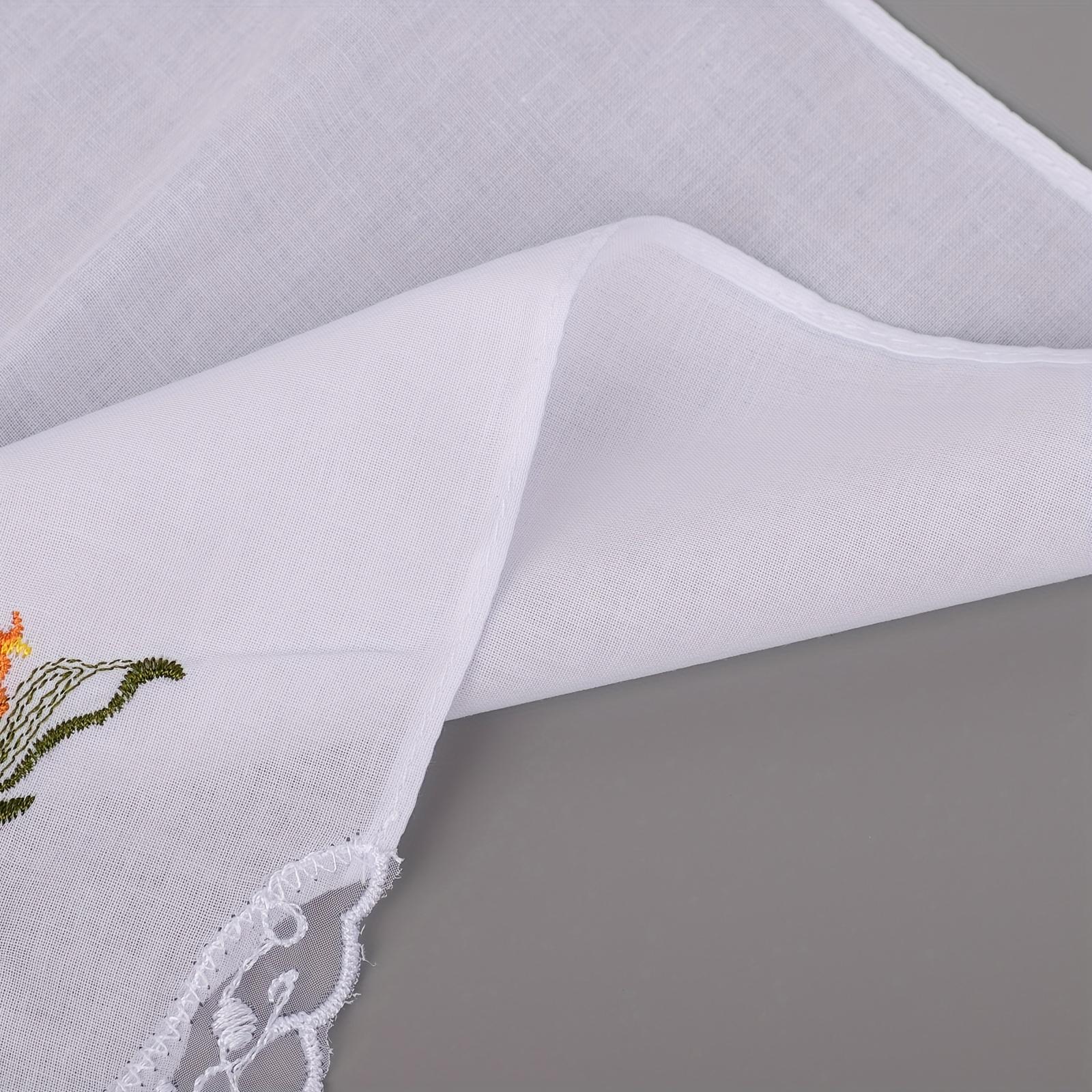 Packs of 10, 20, or 30: Women's Floral Handkerchiefs with Vintage Embroidery and Lace Pure white with an embroidered floral pattern
