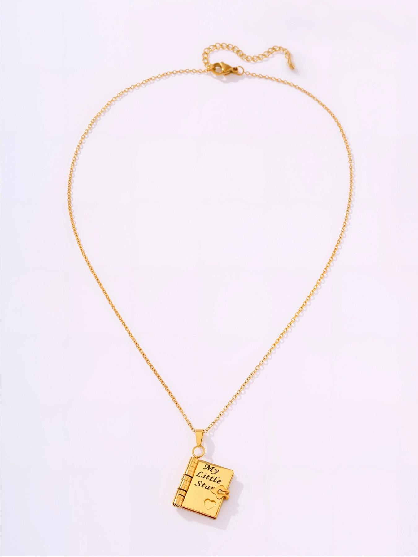 Summer New Titanium Steel Book Necklace, Girl's Heart Engraved Letter Necklace, Trendy Fall Cross-Border Bestseller, Son's Letter Necklace