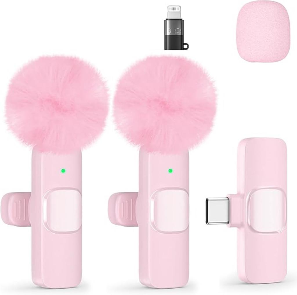 Lavalier Microphone for Android/iPhone/Computer/Laptop, Wireless Mic for iPhone15 with Noise Reduction Chip, Mini Microphone for Recording Podcast YouTube, TikTok