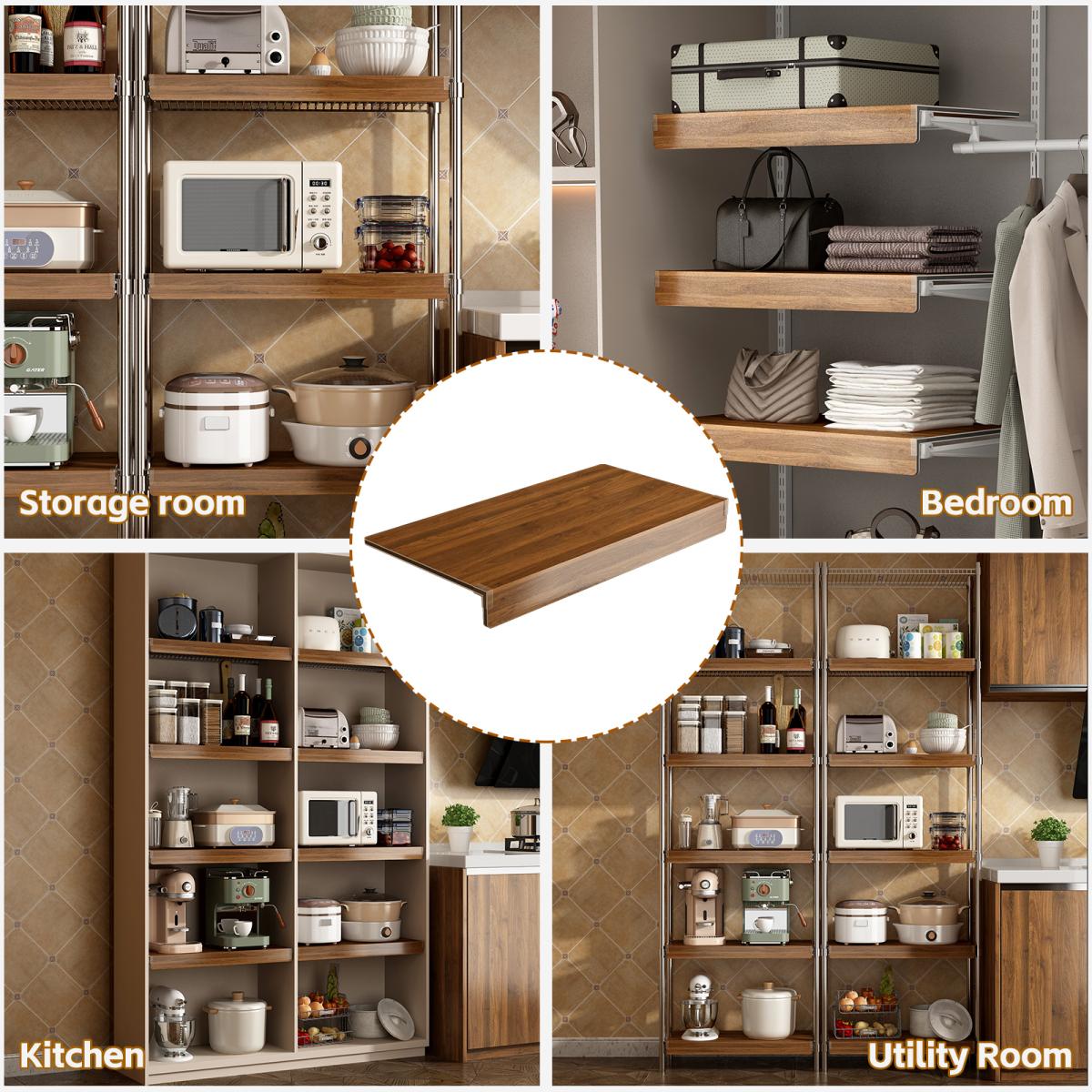 (24 INCH) 5 Pcs Wire Shelf Covers, Foamed PVC Wire Rack Covers for Removable Closet (Not Wood), Pantry Shelves for Cabinet Bathroom Kitchen Shelving Decoration ( WALNUT Color )