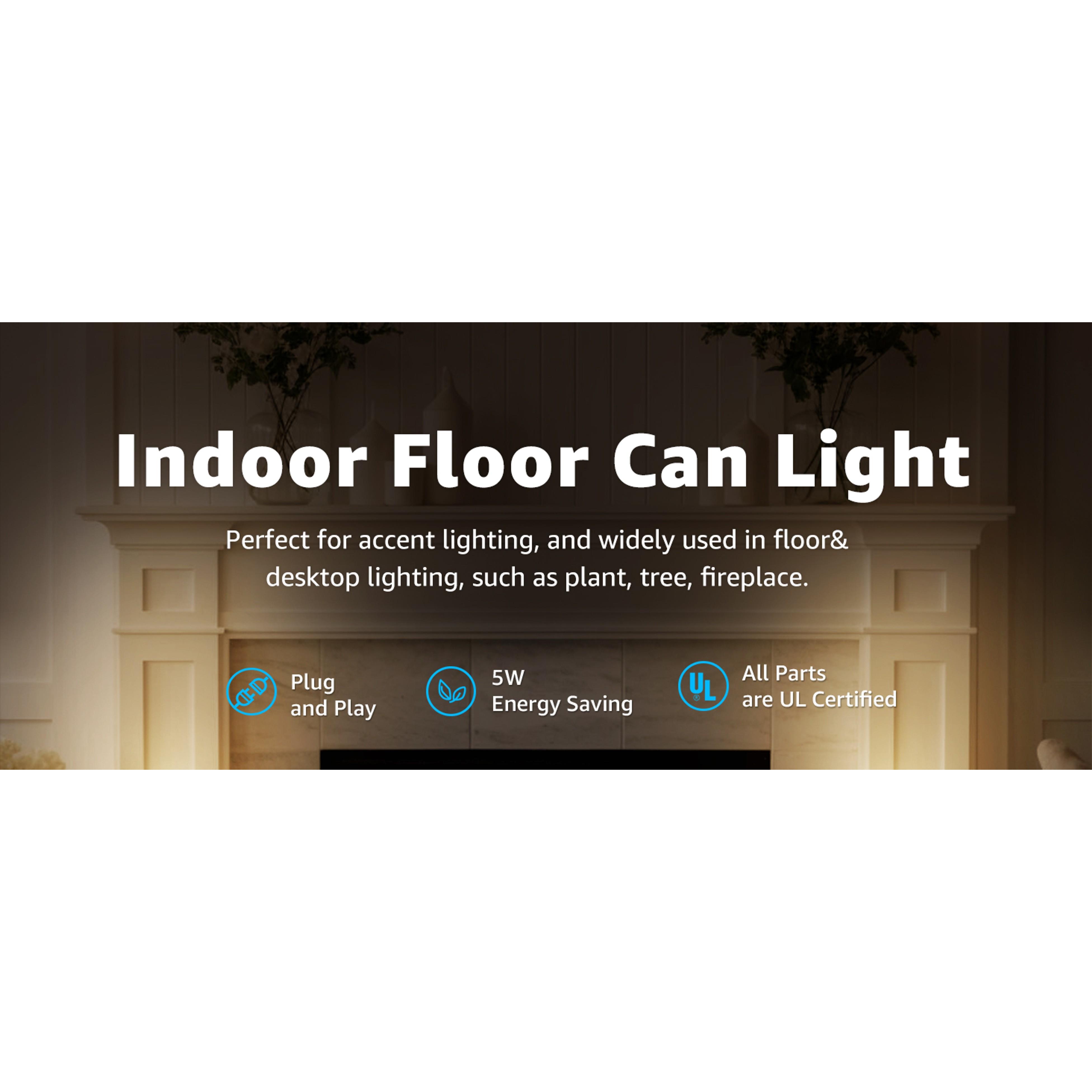 2 Pack Uplighting Indoor Floor Can Light, 5W Up Lights with 2700K LED GU10 Bulbs, Uplights Floor Spot Lights Indoor for Home Accent Lighting, 5.9 FT Plug Cord & Foot Switch