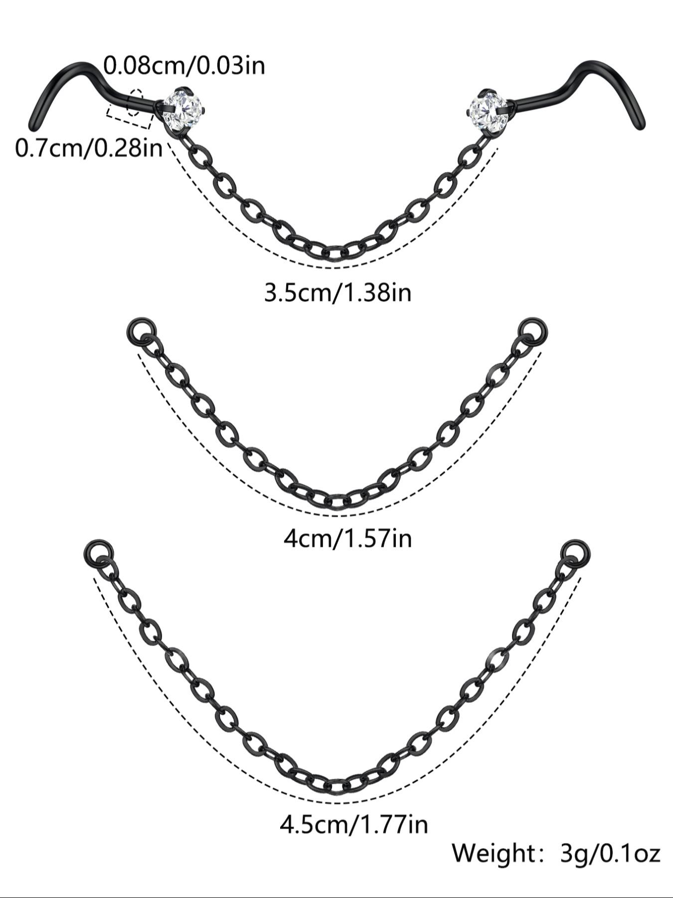 Unisex Stainless Steel Cz Nose Chain, Cool Bone Shape Ring, Party Style Piercing Jewelry, Halloween Accessory