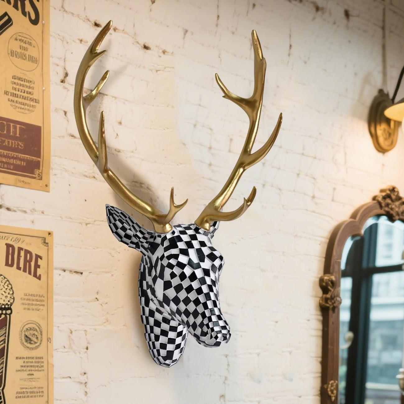 3D Mosaic Deer Head Decorative Wall Art, Resin Animal Sculpture, Hanging Decor for Living Room, Bedroom, Office, Wall Accent Gift