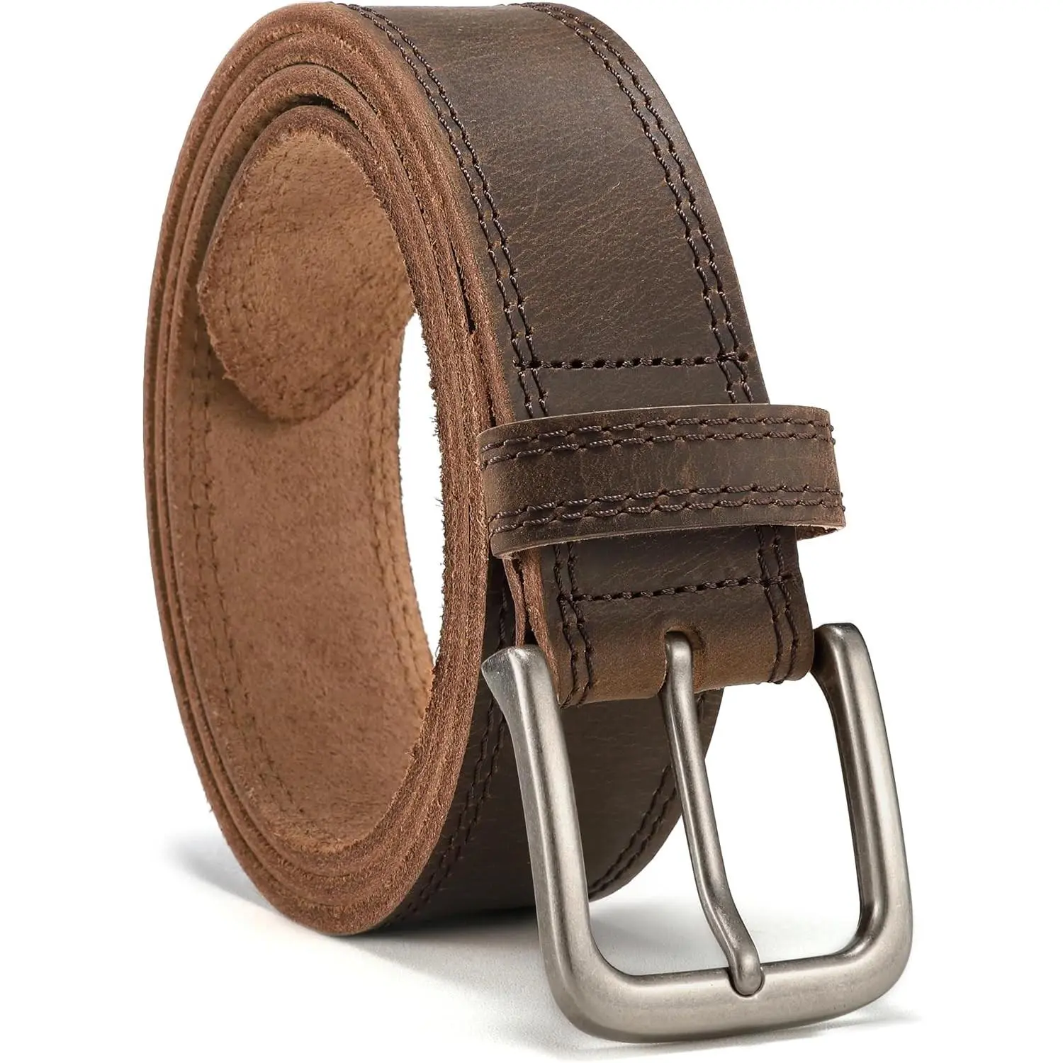 Mens Full-Grain Leather Casual Belt for Jeans - Durable Cowhide, Solid Buckle, Classic Handmade Style, Daily Wear, Gift BoxGift