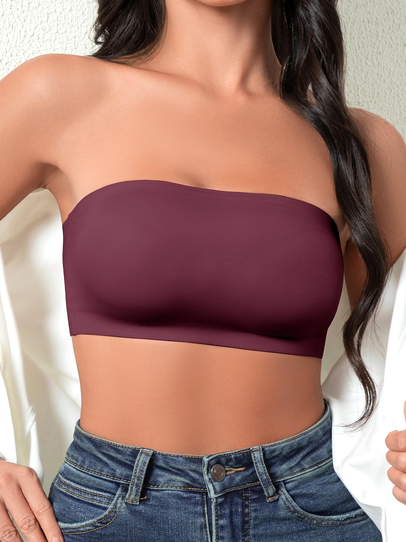 Women's Strapless Bralette, No Steel Cup Design, Soft Fit Daily Wear, Plain Pattern, Buckleless Style, All Season Comfort