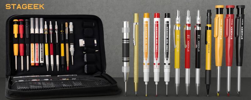 STAGEEK 34 Pack Carpenter Pencil Set with Sharpener, Mechanical Carpenter Pencils with 104Pack Refills and Carbide Scribe Tool, Heavy Duty Construction Pencils for Architect Woodworking, Art Supplies, Art Materials - With Canvas Case