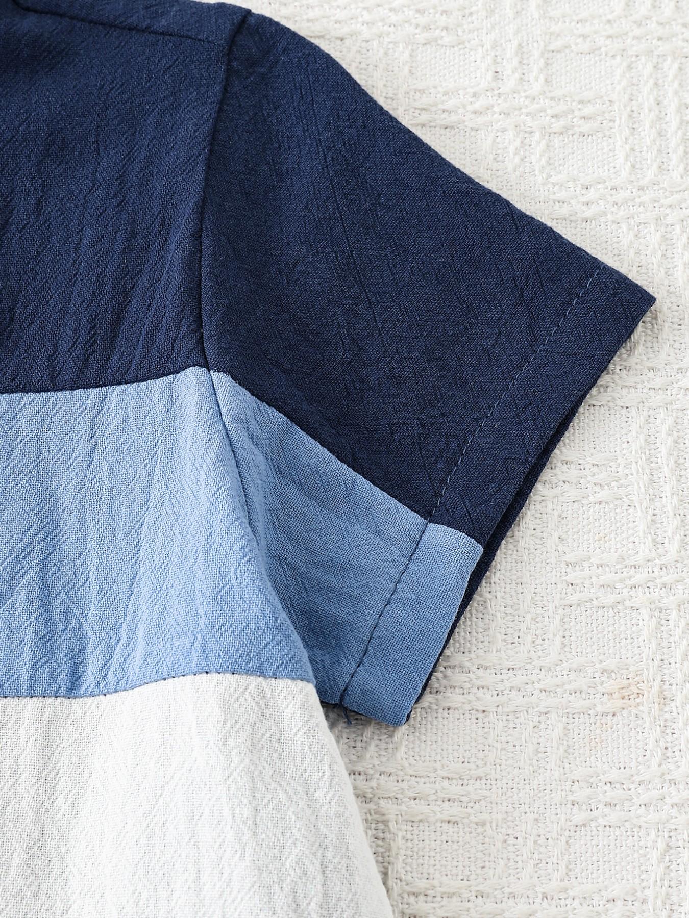 Boys Summer Fashion Set, Three-Color Striped Button-Up Shirt & Lightweight Breathable Shorts, Casual Daily Outdoor