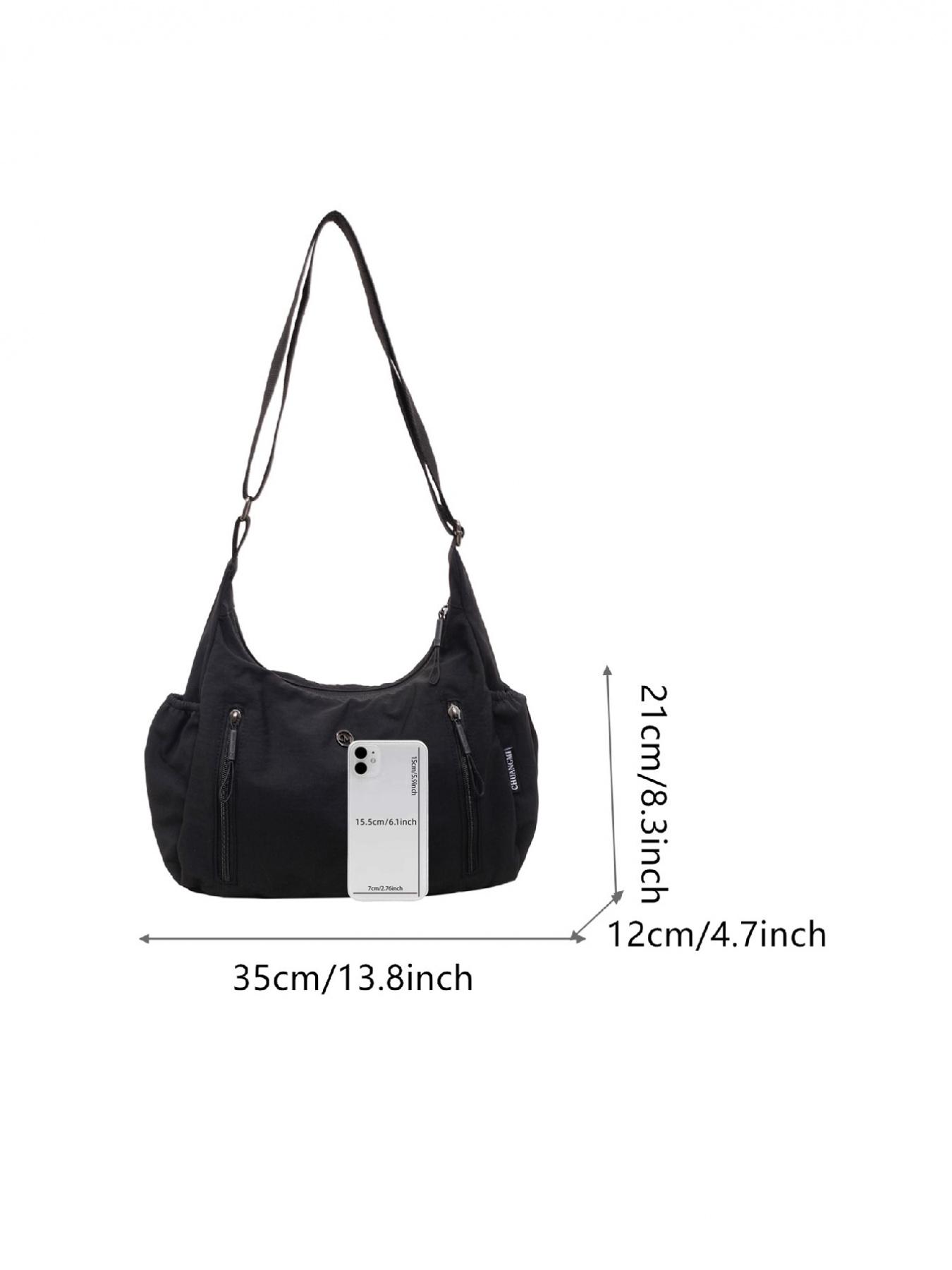 Solid Color Simple Zipper Shoulder Bag, Side-Zipper Multi-Pocket Crossbody Bag for Daily Casual Use, Versatile and Convenient with Adjustable Shoulder Strap