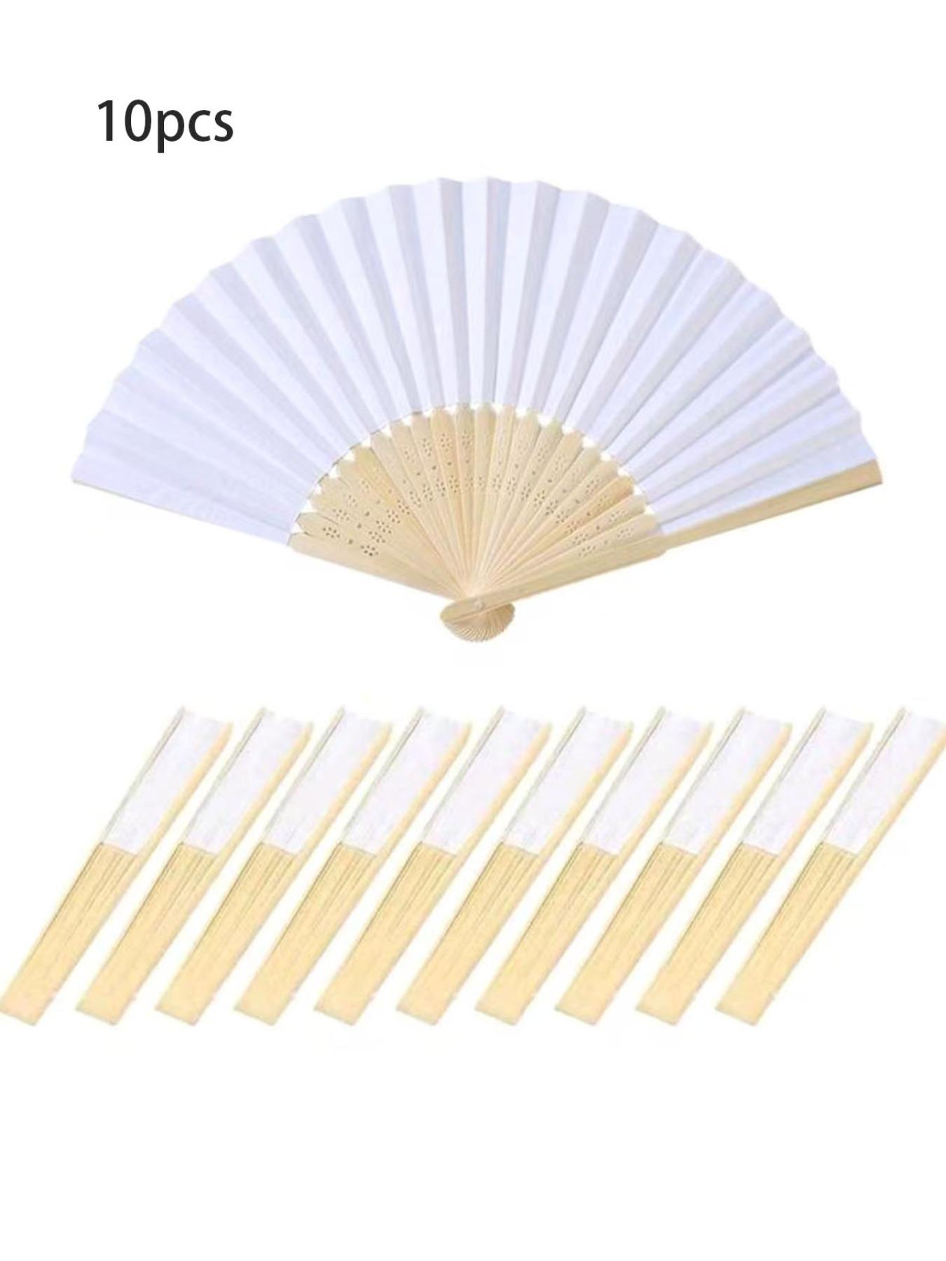 10pcs Paper Fans, Bamboo Folding Fans, Handheld Wedding Fans, Ideal for Brides, Proms, Gifts, Church, Home, Office Decor, DIY