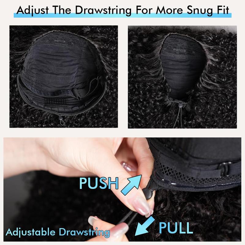 [3 In 1 Half Wigs] 250% Density Glueless Deep Wave Half Wig Human Hair Glueless Wigs Human Hair Deep Curly for Women Drawstring Seamless Flip Headband Wig Beginner Friendly