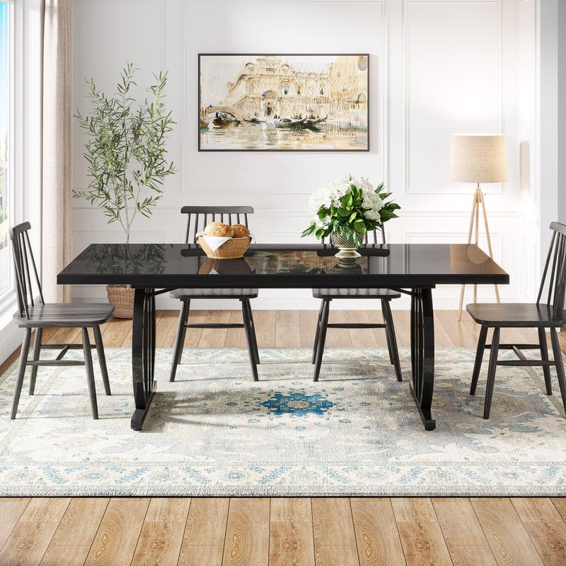 LITTLE TREE 63 Inch Dining Table for 4-6 People, Black Modern DiningTable with Metal Frame, Rectangular Dinner Table, Large Kitchen Table for Dining Room, Living Room social LITTLE TREE 63 Inch Dining Table for 4-6 People, Black Modern DiningTable with Metal Frame, Rectangular Dinner Table, Large Kitchen Table for Dining Room, Living Room social