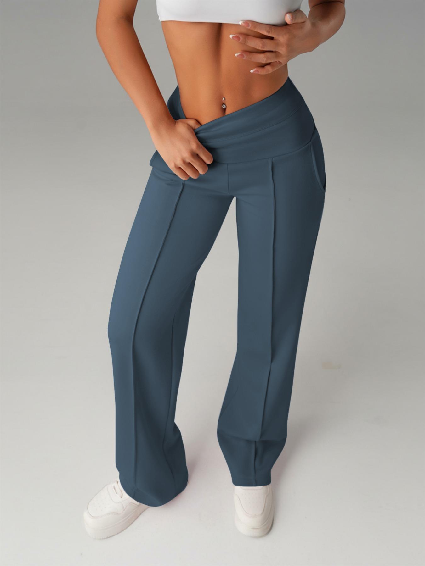 Women's Plain Loose Straight Leg Pants, Wide Leg High Waist Sporty Casual Sweatpants with Pockets, Comfortable Daily Wear Casual Comfy Sporty, Fitness Sports Pants [Fits Small - Size Up Recommended]