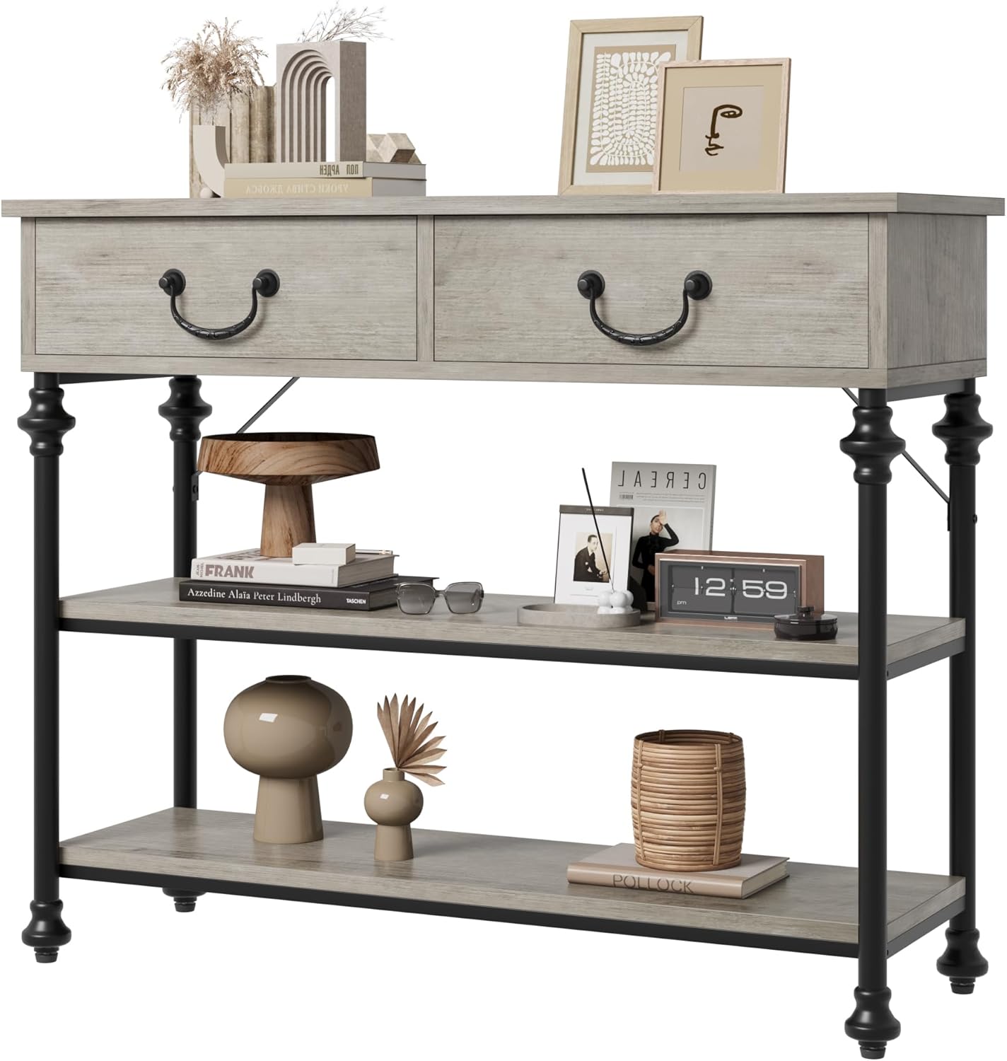 Multifunctional Entryway Table with 2 Drawers & Storage Shelves | Rustic Console Table for Living Room, Hallway & Sofa Area | Versatile Console Tables for Entryway & Home Decor