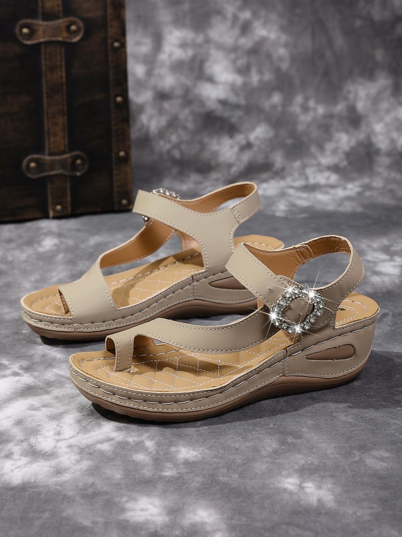 Summer best-selling women's rhinestone square-toe wedge flip-flop sandals with arch support, orthopedic lightweight soles, available in large sizes, comfortable for long standing without fatigue or blisters. Suitable for commuting, work, shopping, beach a