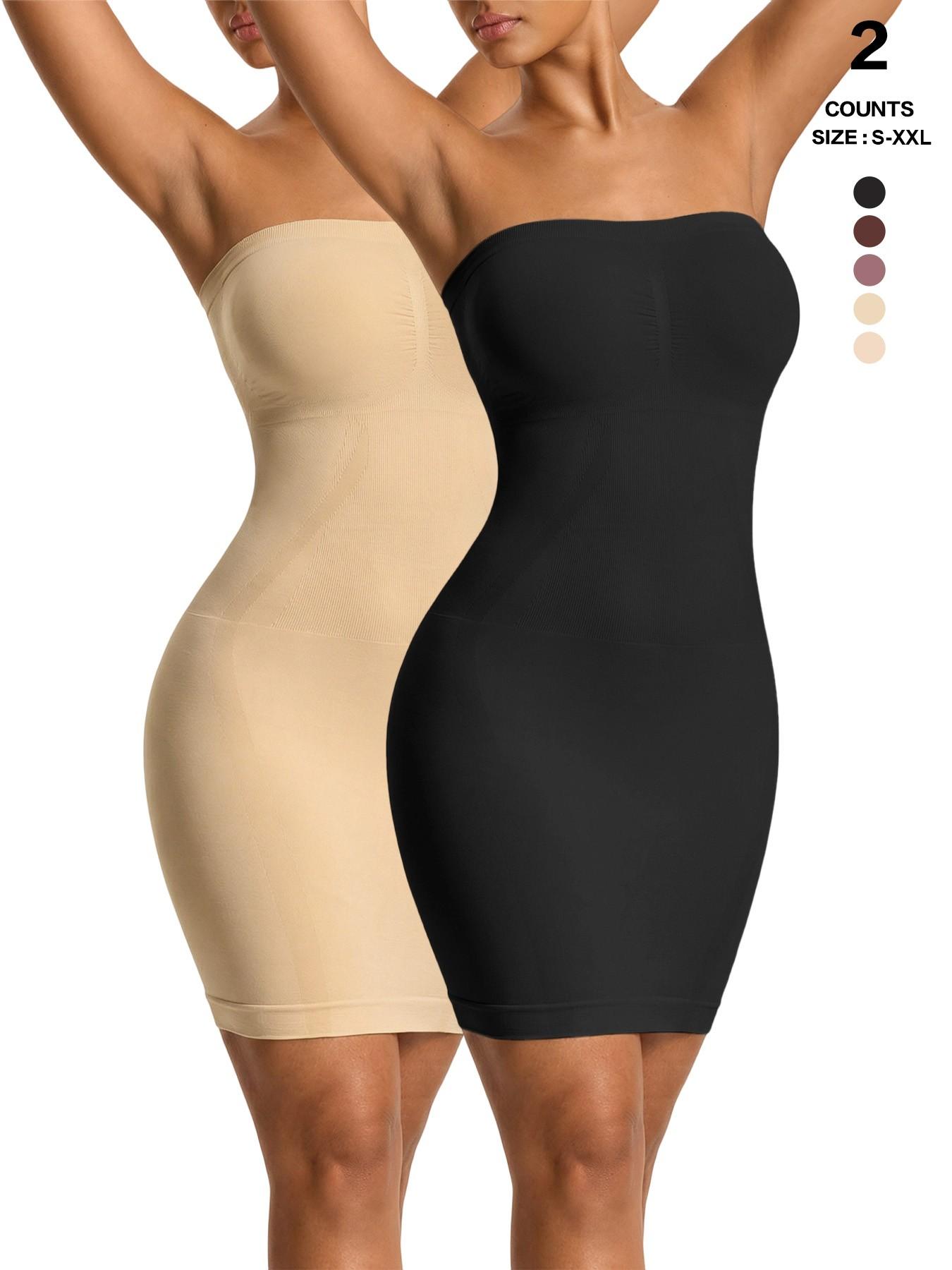 Seamless Strapless Shapewear Slip Dress, Waist Tummy Control Body Shaper, Casual Y-Type Design, All Seasons, Plain Surface, Regular Length