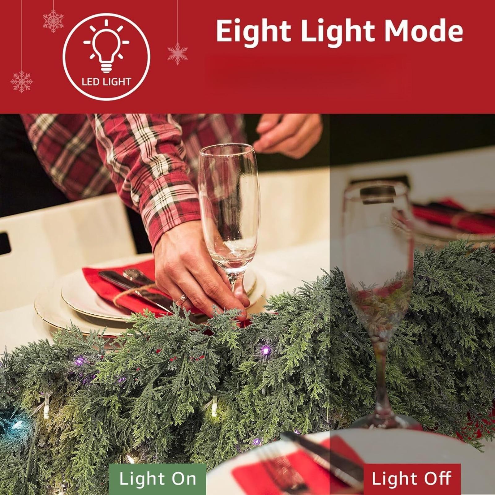 Early Bird | 9ft Pre-Lit Christmas Pine Garland - 50 LED Lights - Realistic Faux Greenery for Mantle, Stair & Fireplace - Battery Operated & Ornaments Decor  Christmas Decoration, Get Free Gift