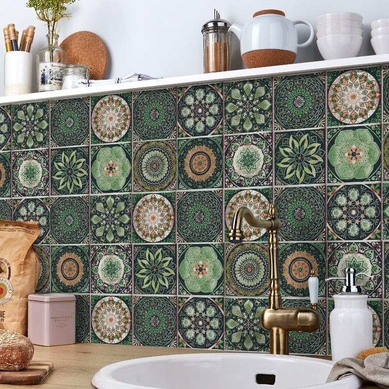 24pcs Waterproof Self-Adhesive PVC Moroccan Tile Stickers, 3.94 Inch, Tile Wall Stickers, Kitchen Living Room Bathroom Decor, Moisture-Proof, Easy Installation