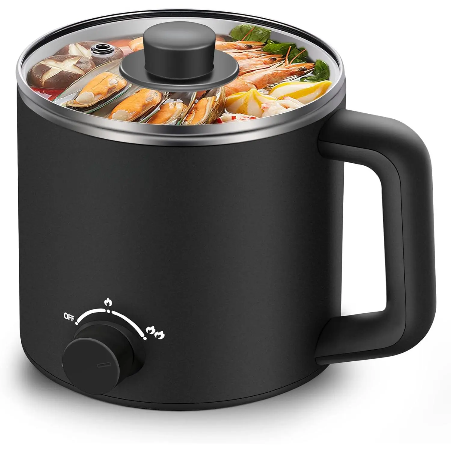 1.6L Electric Hot Pot with Stainless Steel Inner Pot, Mini Portable Electric Cooker for Ramen, Pasta, Soup & Eggs, Dual Power Setting Cooker for Dorm Office Kitchen