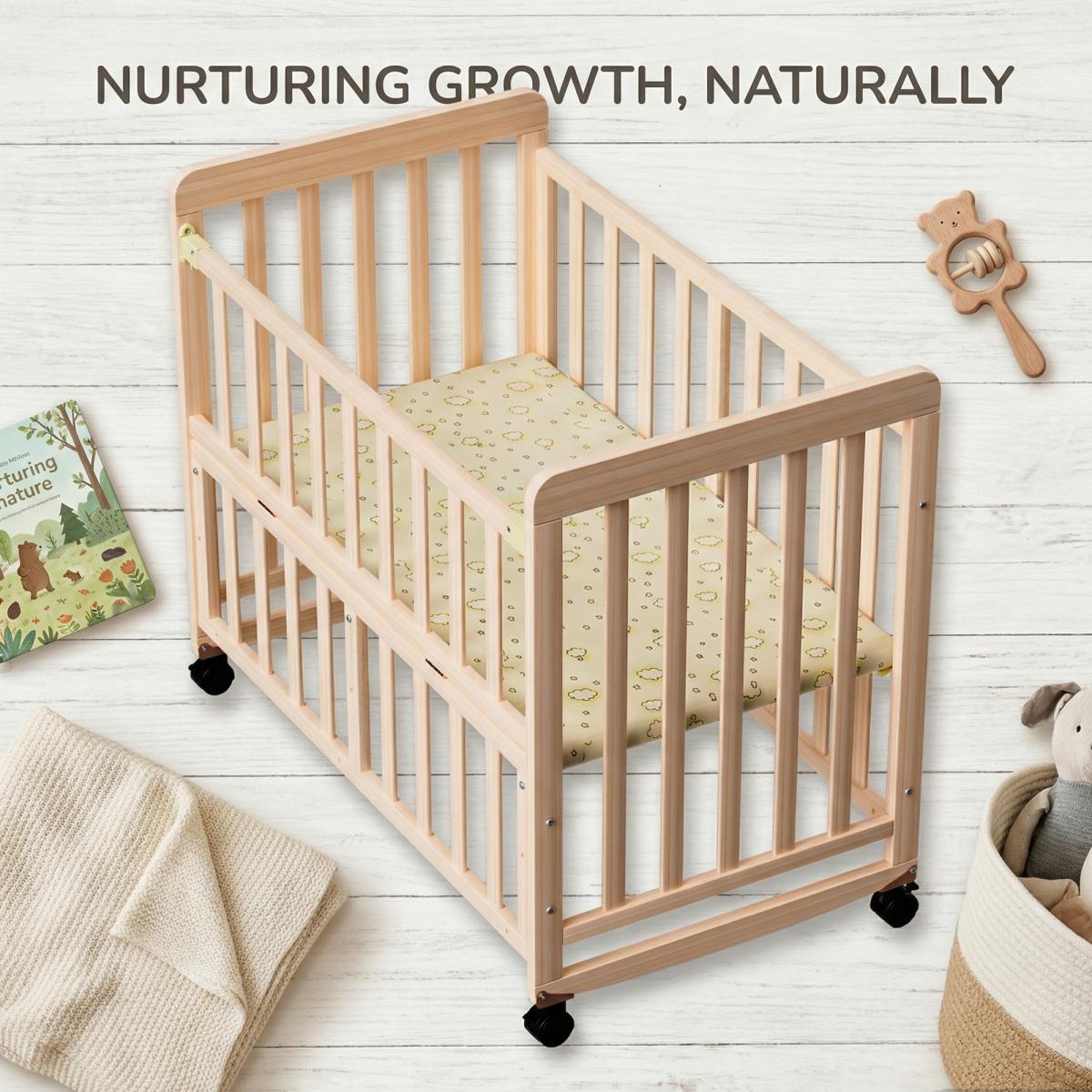 Aobtkel Baby Bassinet Bedside Sleeper - Portable Pine Wood Cribs Convertible, 3-Height Toddler Cot, 0.78in Mattress, Space-Saving Mini Crib for Newborns 0-36 Months WL