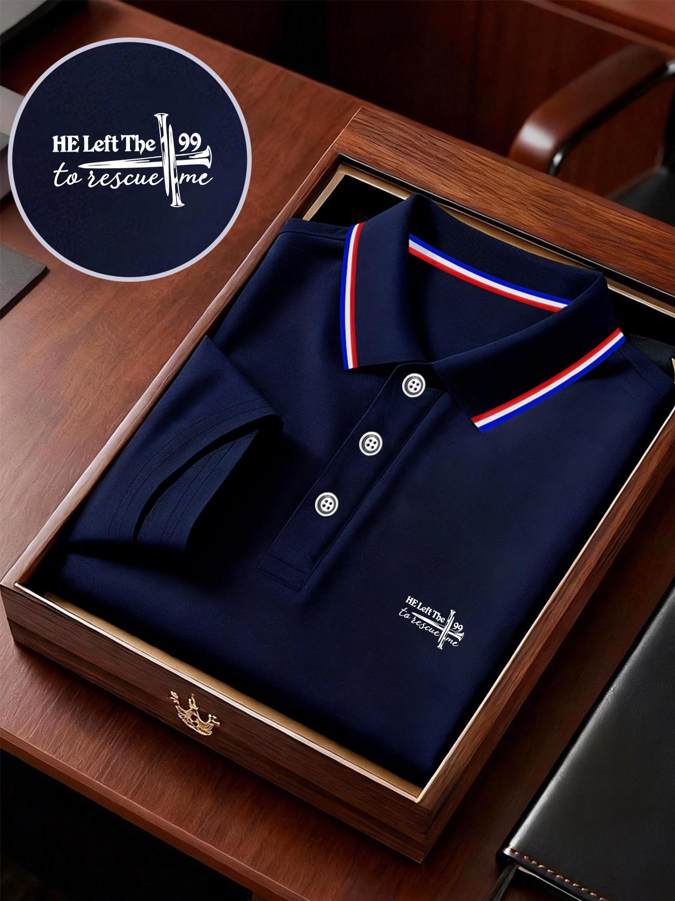 Men's Geometric Print Polo Shirt, Loose-Fitting Short Sleeve, Breathable Elastic Fabric, Casual Business Tee, Spring Summer New Arrival