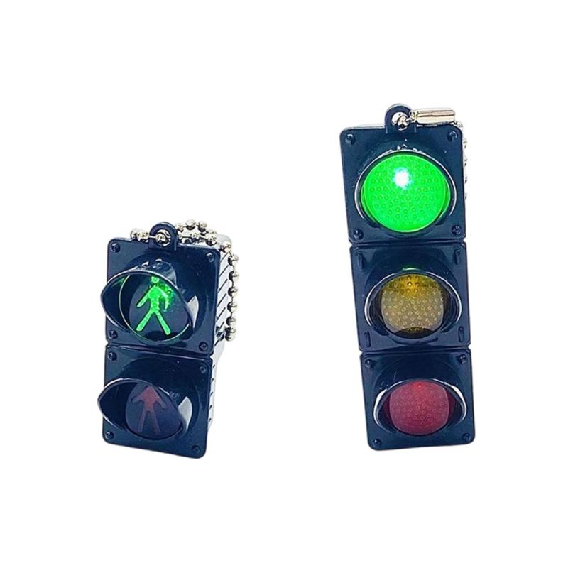 2Pcs Simulation Electronic Traffic Light Keychain Pendant Mini Pedestrian Light LED Light-emitting Toy Kids Cognitive Toy Gift
