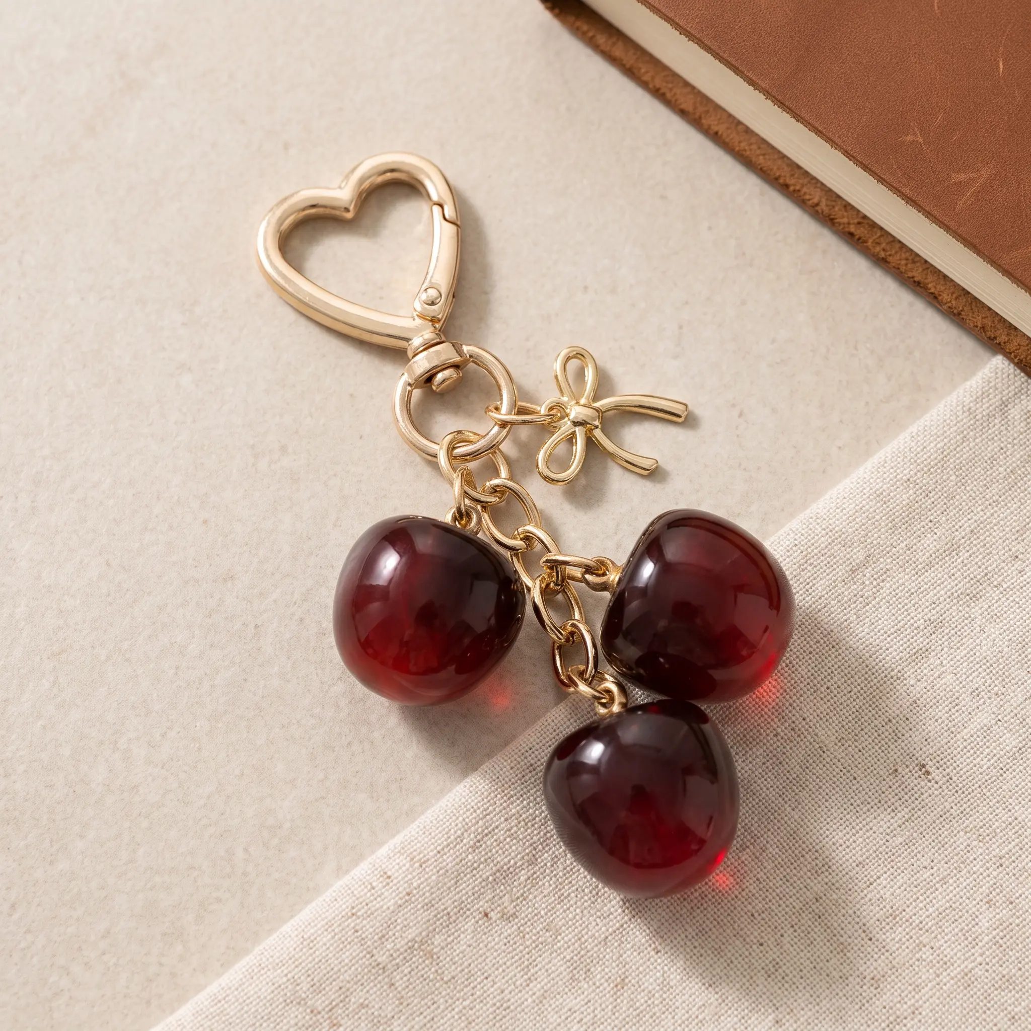 Cute Cherry Keychain for Women Everyday Bag Charm Sweet Fruit Gift Gold Heart Bow Cherry Charm for Purses Backpacks Keys Spring 2025 Fashion Commute Style Red Gold Silver Cherry Keychain Pendant for Girlfriend Mom Best Friend Birthday Present Cozy Soft