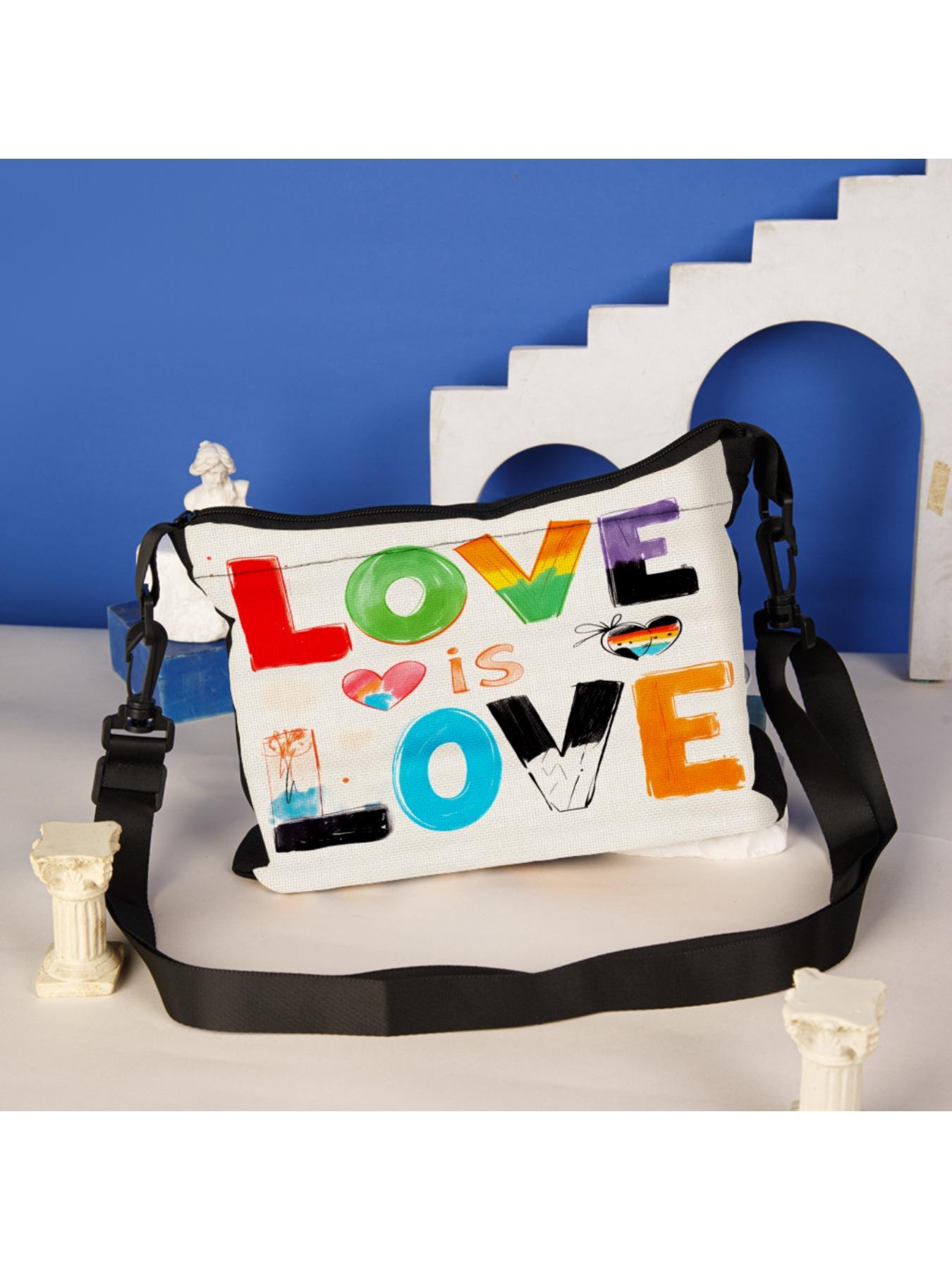 1pc Love Is Love Rainbow Print Crossbody Bag Women Shoulder Bag Colorful Text And Heart Design For Pride Events Party Outings Casual Wear With Adjustable Strap Perfect For Daily Use Commuting Shopping