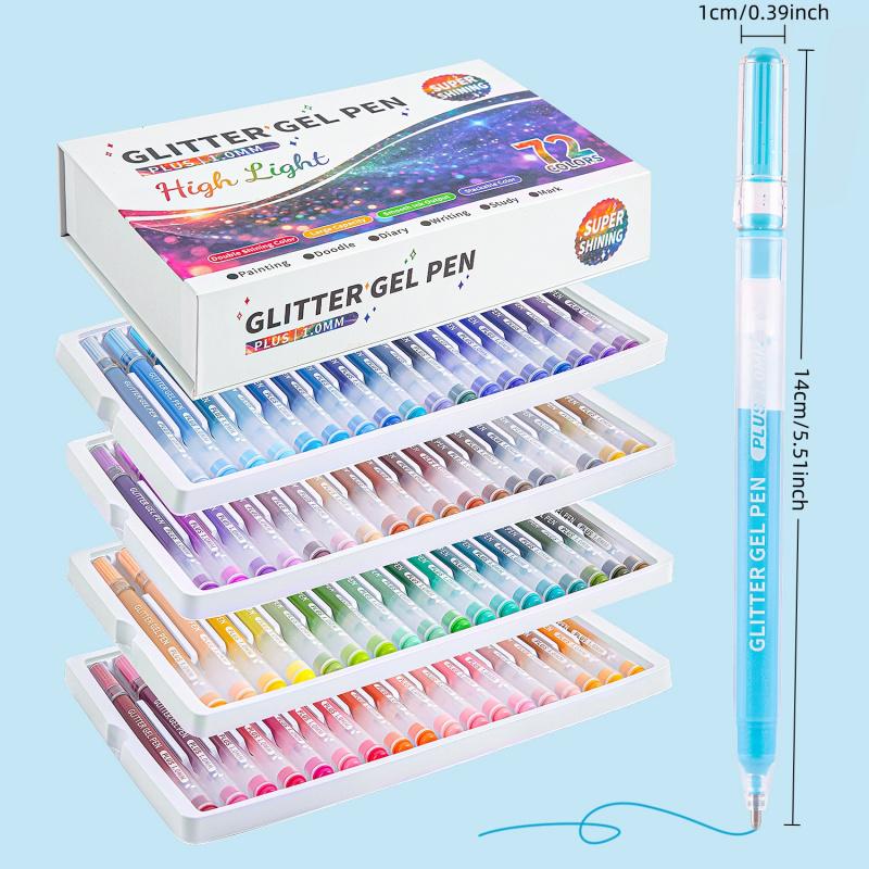 Glitter Gel Pens, Glitter Markers, 72 Pack Colored Pens for Black Paper & White Paper, 1.0mm Point Pens, Large Capacity Ink Pens for Coloring, Writing, Drawing, Journaling, Note Taking, School, Office, Home