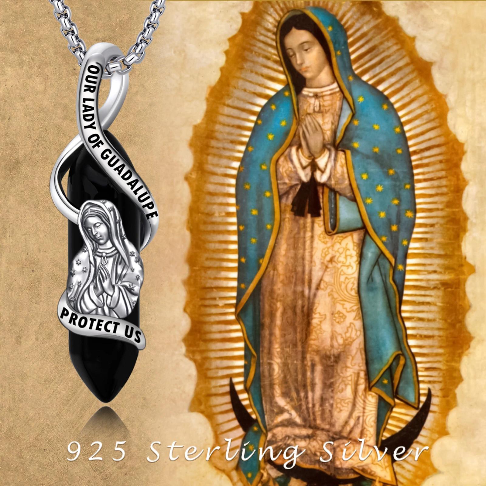 Our Lady of Guadalupe Pendant Necklace in 925 Sterling Silver with Six Crystal Colors Helps You to Ease All Pain and Misery in the World TikTokShopBlackFriday