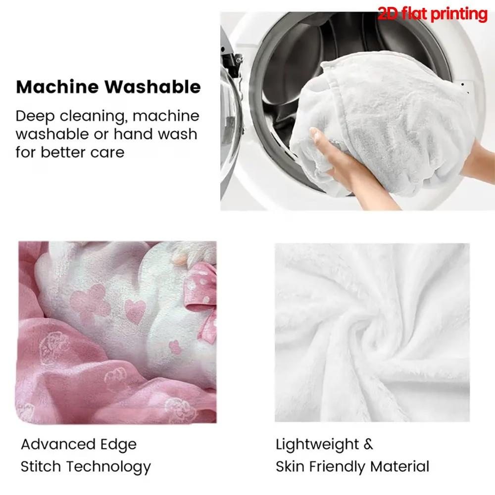 Rabbit Bow Sleep Cozy Flannel Blanket, Portable Outdoor Bedspread, Lightweight Home Use, Ideal Gift for Travel & Camping