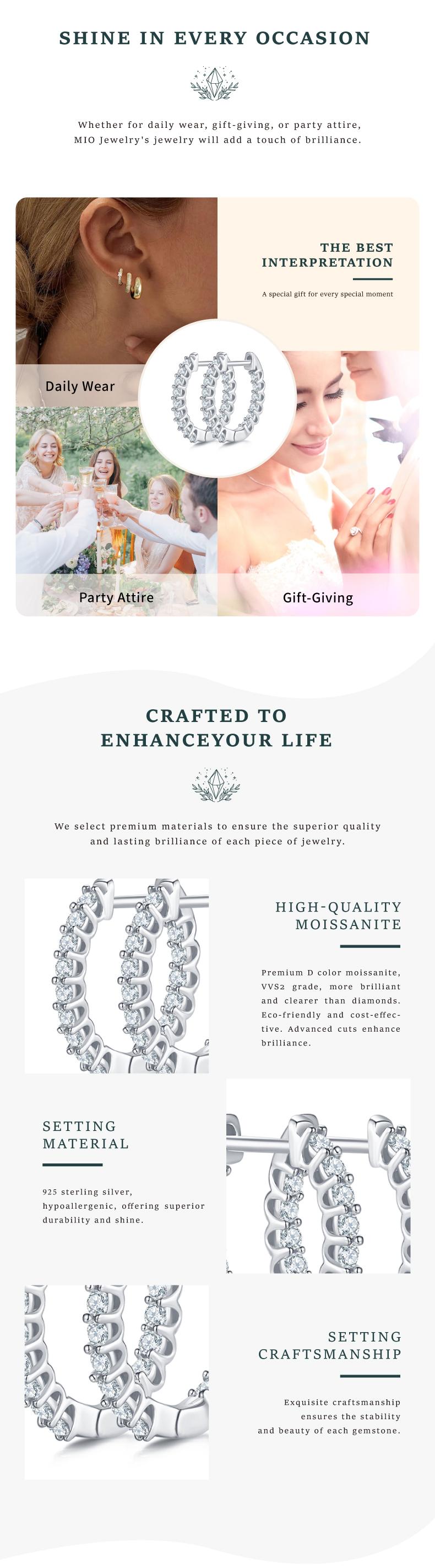 MOI MART Elegant Pave Set Synthetic Moissanite Earrings - Unisex Hoop stud Earrings in S925 Silver - Hypoallergenic and Sparkling Jewelry  Daily Wear