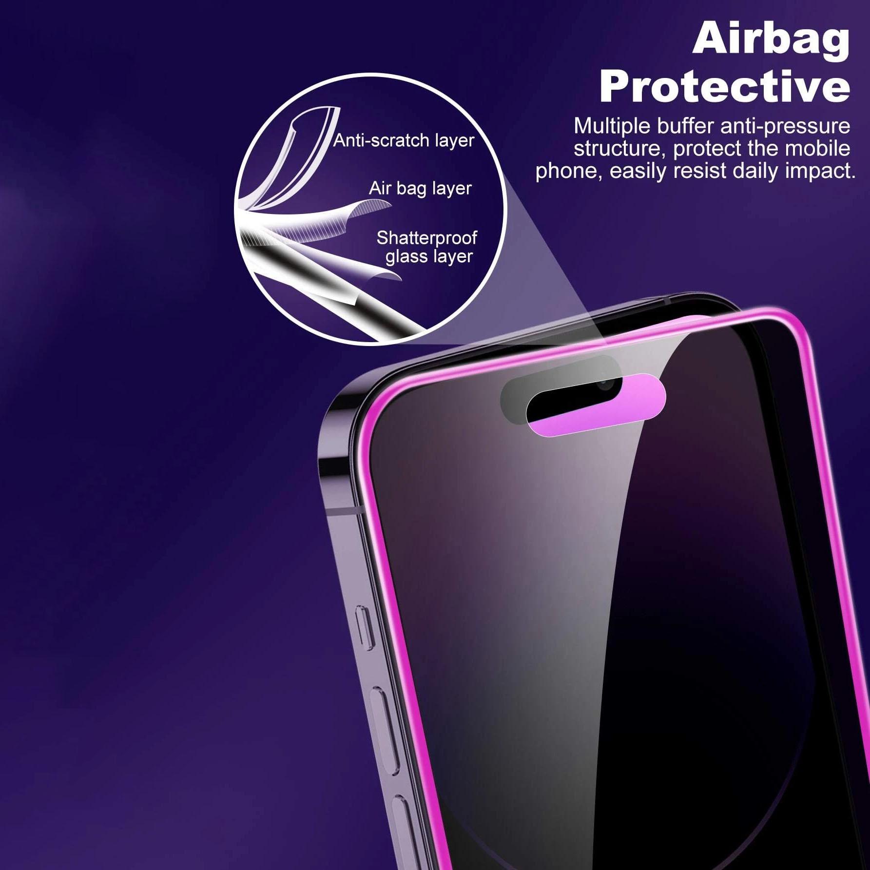 Anti-peep Glow in The Dark Tempered Glass Screen Protector, 2 Counts Phone Screen Protective Film, Phone Accessories Compatible with iPhone 14 13 15, Cover