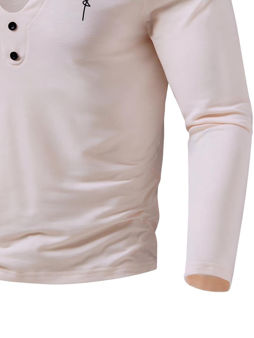 Elegant Men's Henley Shirt, Unique Print, Breathable Polyester Fiber, Button Details, Suitable for All Seasons, Henley Shirt