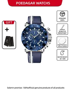 POEDAGAR casual men's watch waterproof night light date timer leather men's watch quartz business fashion men's watch, the best choice to give to boyfriend
