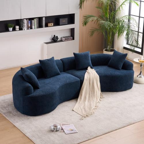 【Bellemave】Curved Boneless Sofa,Compression Modular 110'' Sectional,White High-Density,Couches Sleeper for Living Room Bedroom Apartment Lounge,Chenille