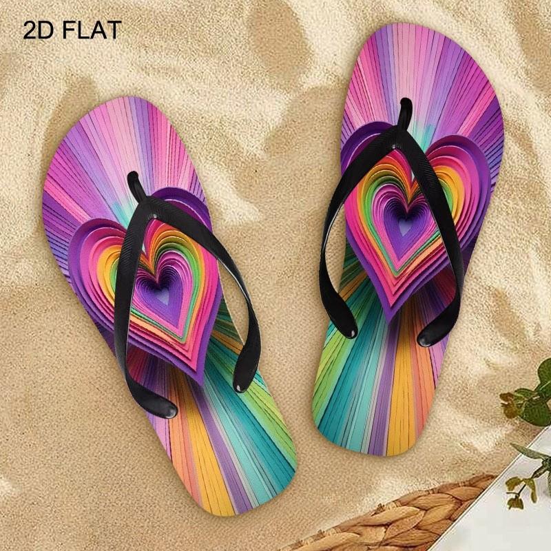 Women's Flip Flops, Rainbow Heart Style, Multiple Colors & Sizes Available, Comfortable Wear, Suitable for Summer Beach & Daily Use, Fashionable Design, Durable Material, Women Shoes