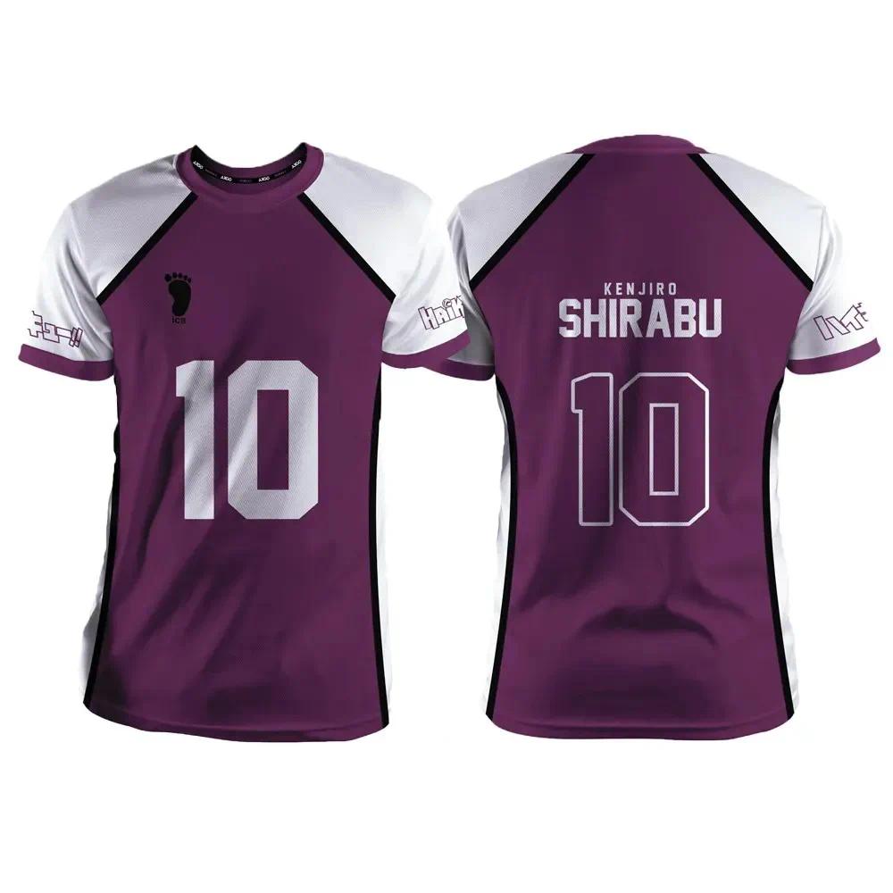 Haikyuu Shiratorizawa Purple Anime Cosplay Jersey T-Shirt Unisex Summer Short Sleeve Children Fashion Women Men Cartoon Tee Tops