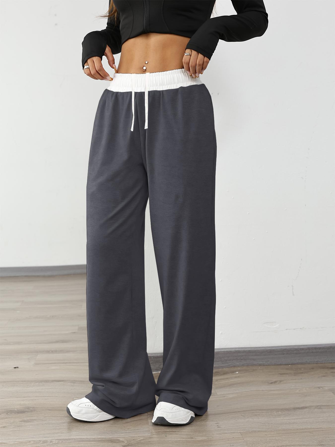 Women's High Elasticity Running Pants with Color Block Waistband Design, Outdoor Casual Hiking Gym Jogging Sportswear with Pockets Gym Sportswear Bottoms