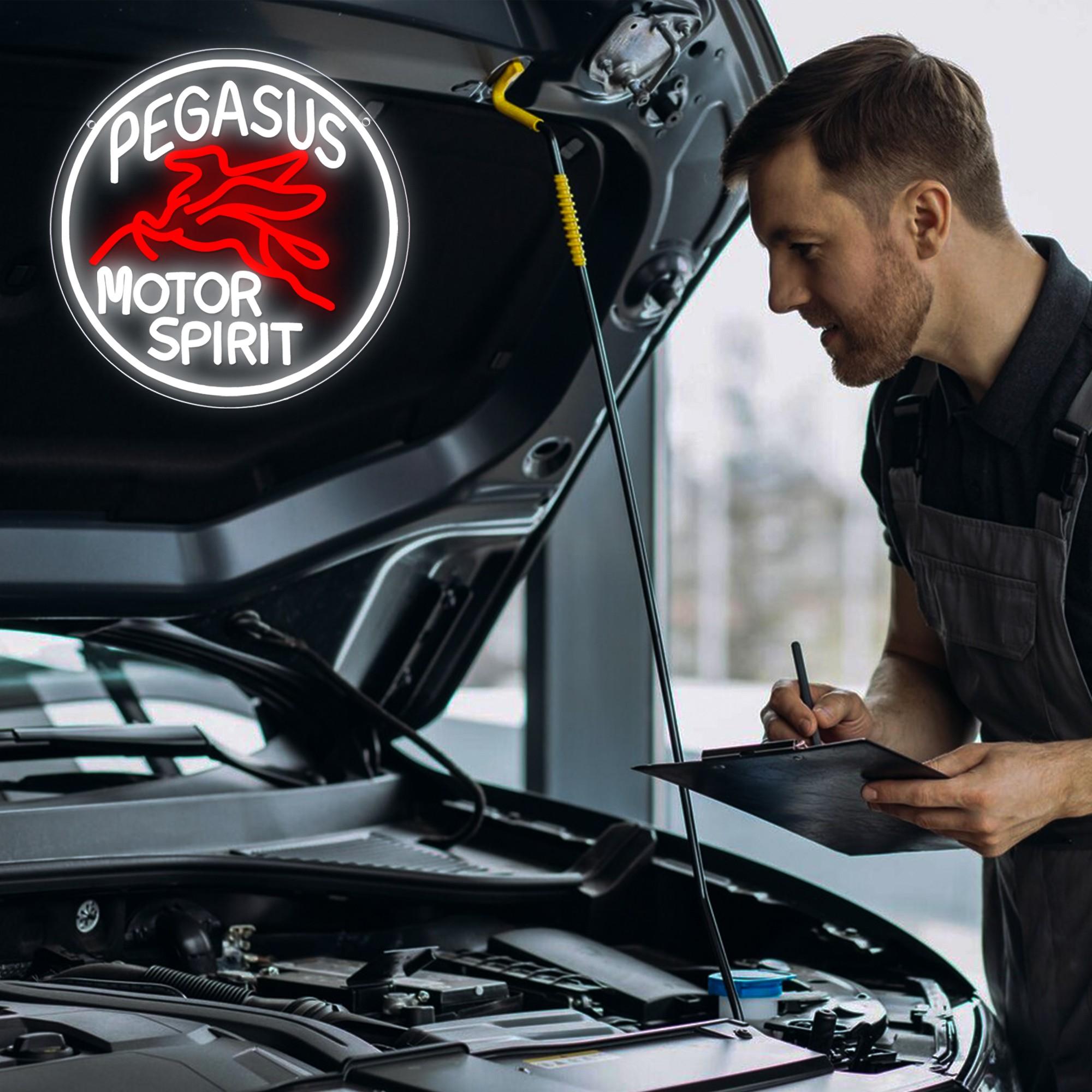 Pegasus Motor Spirit Neon Sign, USB Powered Personalized LED Sign, Neon Sign for Garage, Auto Repair Shop, Birthday Gift for Men
