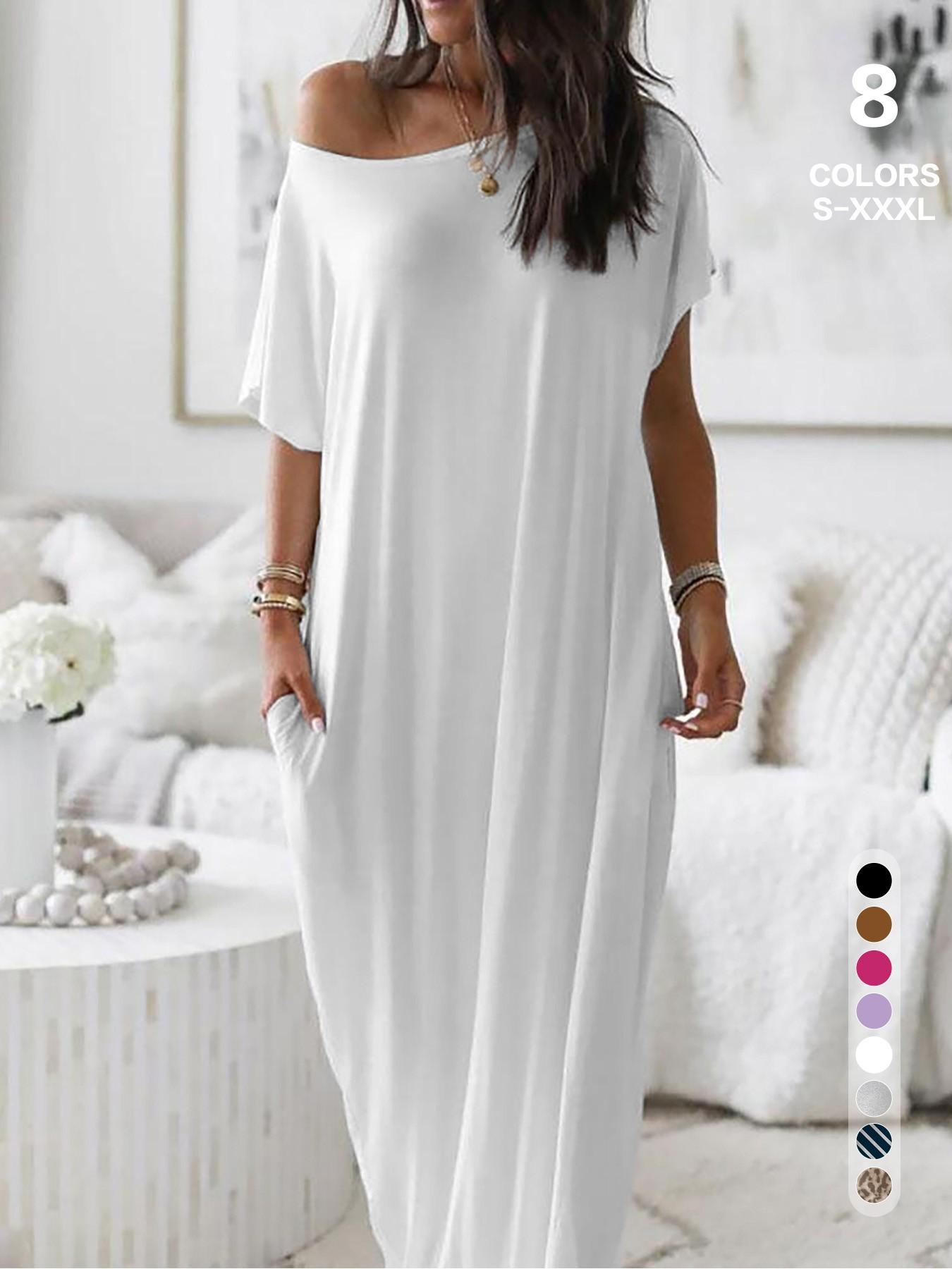 2026 Women's Solid Color Short Batwing Sleeve Loose Loungewear Dress, Soft Comfortable Casual Daily Wearing Nightdress, Versatile Ladies' Sleepwear for All Seasons