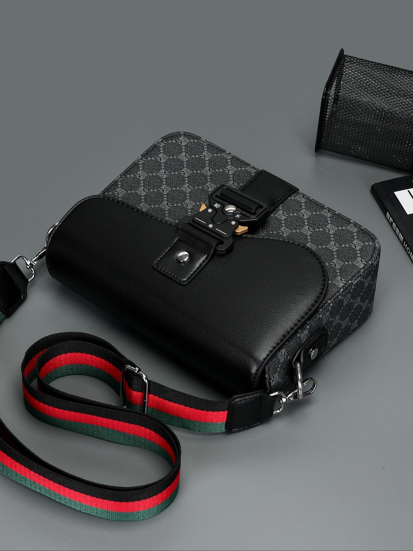 Men's Geometric Pattern Flap Closure Fashion Crossbody Bag, Casual Shoulder Bag, Multifunctional PU Leather Travel Bag, Casual Daily Use, Work School Accessory, Multifunctional Portable Bag, High Quality Bag