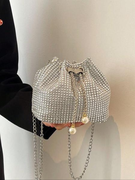 Elegant Rhinestone Evening Bag for Women, Party Style Chain Design, Bridesmaid & Bride Shoulder Clutch, All Season Fashion Accessory, Adjustable Strap Purse