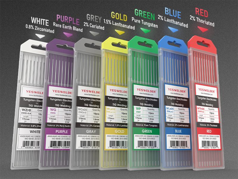 YESWELDER TIG Welding Tungsten Electrode - Pure Tungsten .040" 1/8" 1/16" 3/32" x 7" (Green, EWP) 10-pk