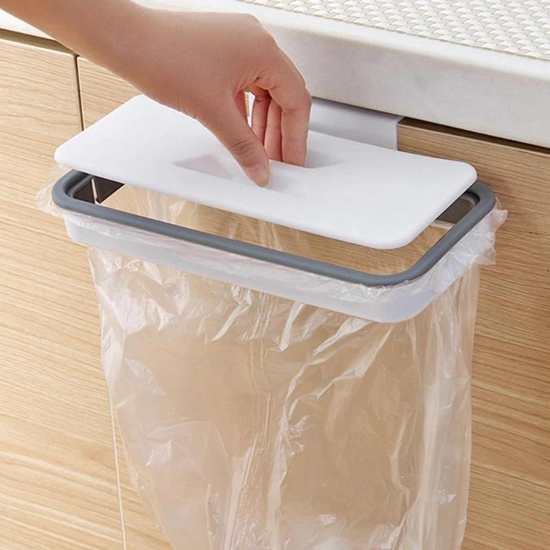 Hangable household garbage bag rack storage shelf wall mount bracket hook cabinet door kitchen rack trash can