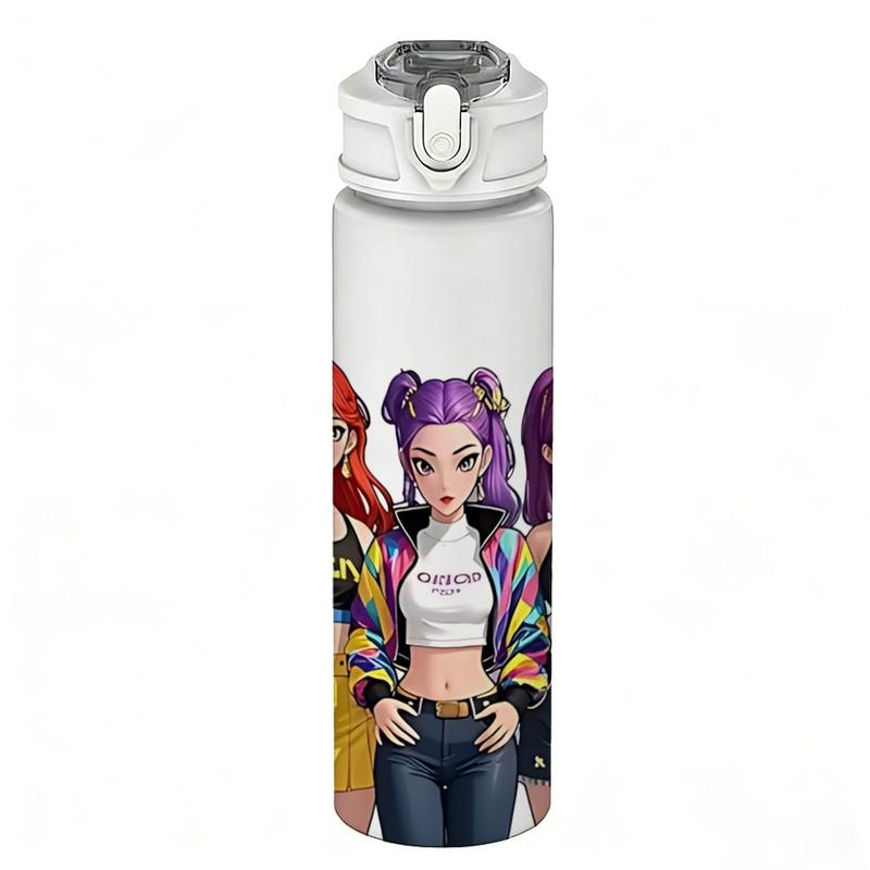 1pc Korean Pop Music Anime Plastic Water Cup with Leakproof Lid & Straw, Tumbler with Lid, Pop Design - 750ml/25oz Large Capacity Durable Plastic Cup for Gym, Travel, Office - Ideal Gift For Birthdays, Gym Hydration, Musicthemed Drinkware