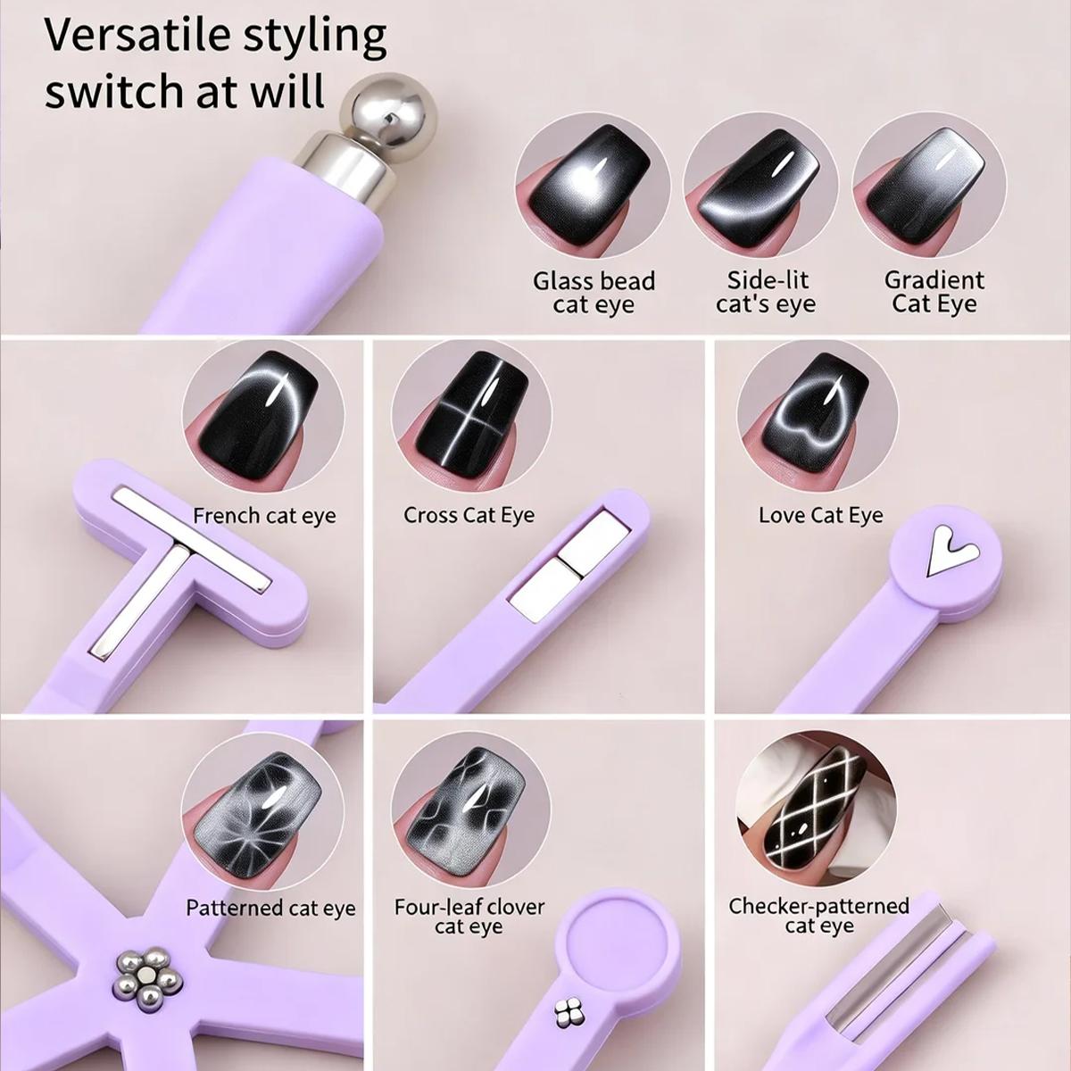 8-IN-1 Multi-Function Strong Magnetic Stick For Cat Eye Gel Polish Nail Magnet Tool Magnet Pen Nails Art Design Glitter Effect Magic Manicure Tools Professional & DIY Manicure Pedicure, Nail Accessories, Professional Salon Quality Multifunctional Magnet