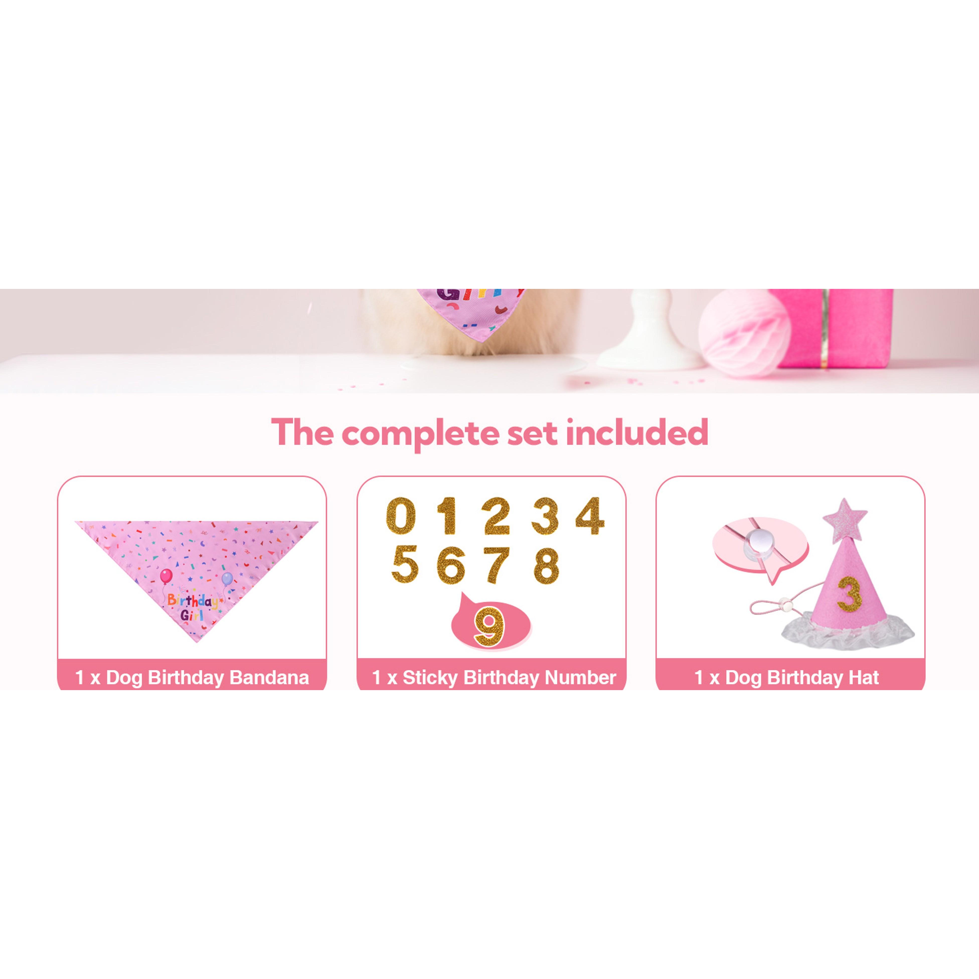 Fun Cotton Double-Sided Dog Birthday Party Supplies Set - Bandanas, Numbered Hat, Flag, Balloon, Photo-Ready Pet Outfit, Canine Dressing Up Gifts (27.5x18.1x18.1 inch Set, 3inch(Diameter)x4.4inch(Height) Components, Multi-Size for Small/Medium/Large Pets)