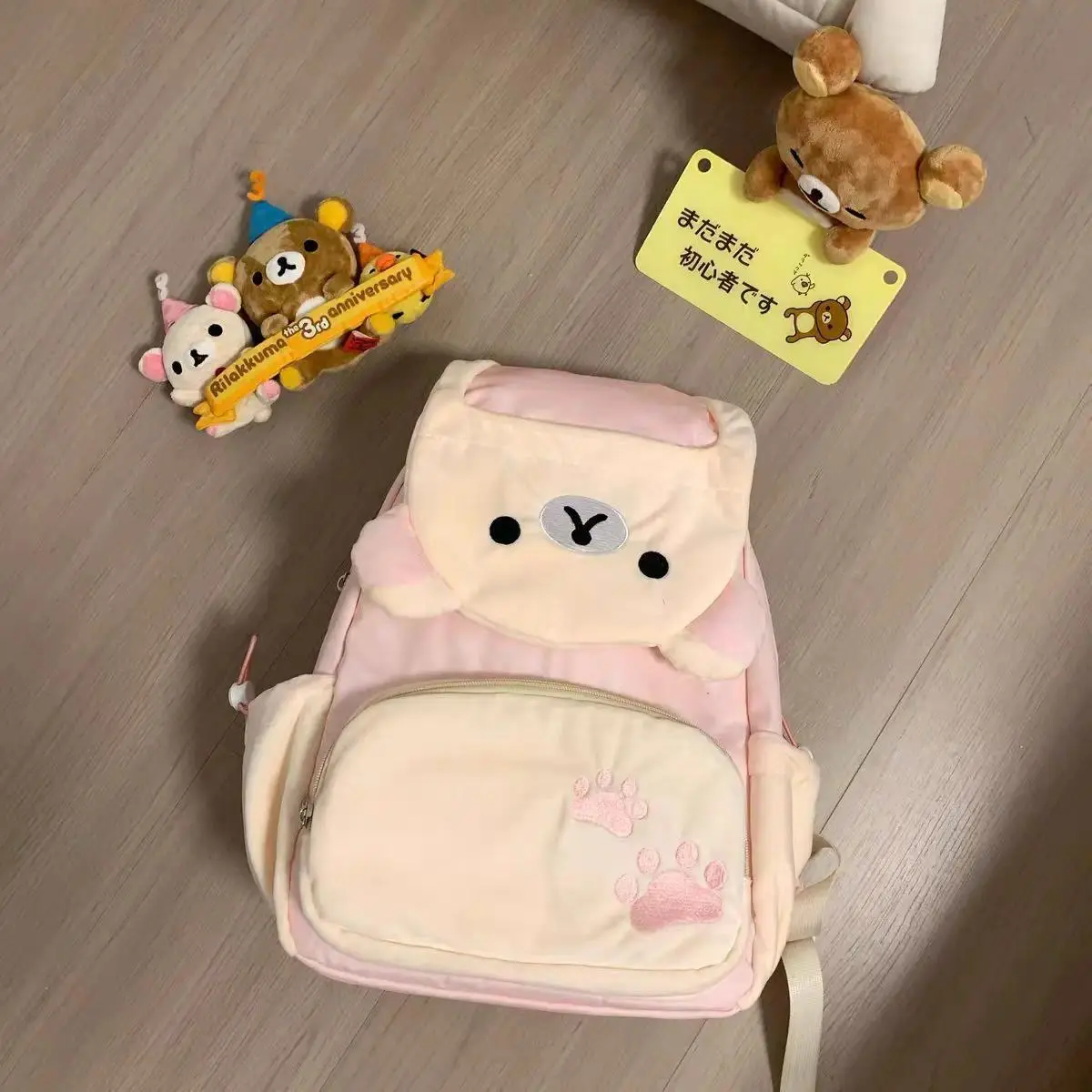New Rilakkuma Relaxed Bear Plush Backpack Large Capacity Decompression Kawaii Jk Bear Joker Girl Bag