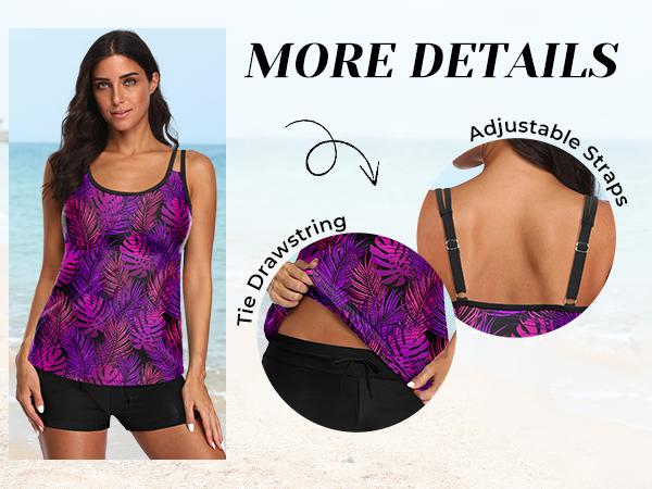 Tempt Me Two Piece Tankini Swimsuits for Women Tummy Control Bathing Suit with Shorts Athletic Two Side Pockets Swimwear