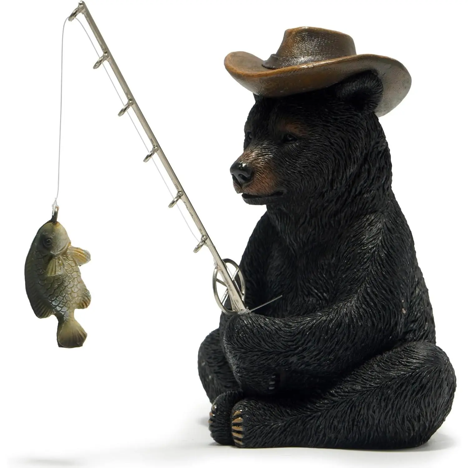 Black Bear Fishing Figurine Decorative Summer Bear Statue for Home Office Desk Tabletop Shelf Ornament Gift for Beach Fishing LoversGift
